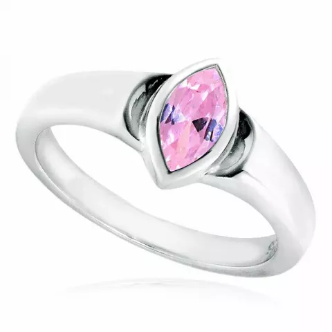 oval lyserød zirkon ring i rhodineret sølv