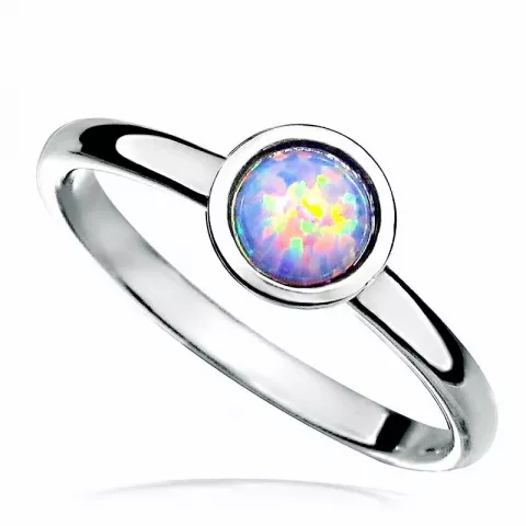 Rund multifarvet syntetisk opal ring i rhodineret sølv