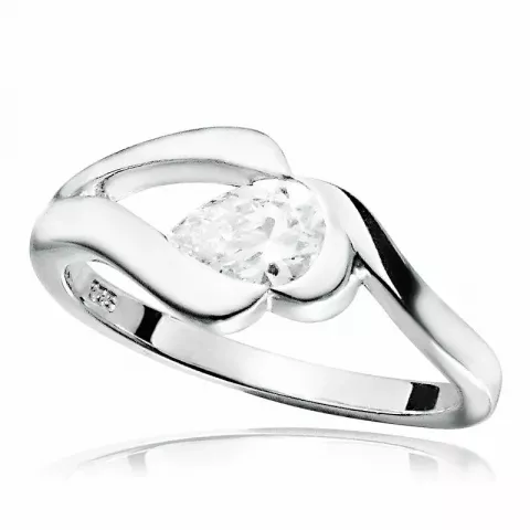 Abstrakt hvid ring i rhodineret sølv