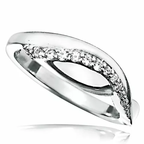 Elegant abstrakt hvid zirkon ring i rhodineret sølv