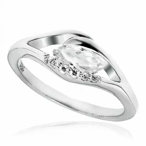 oval hvid zirkon ring i rhodineret sølv