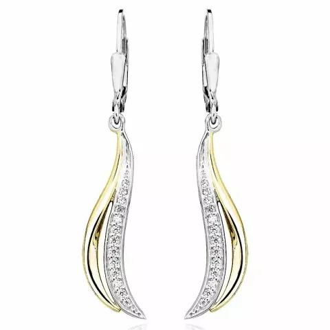 lange zirkon øreringe i sølv med forgyldt sølv