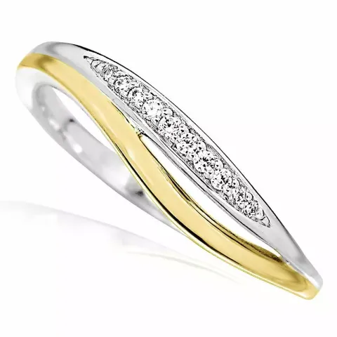 abstrakt zirkon ring i sølv med forgyldt sølv