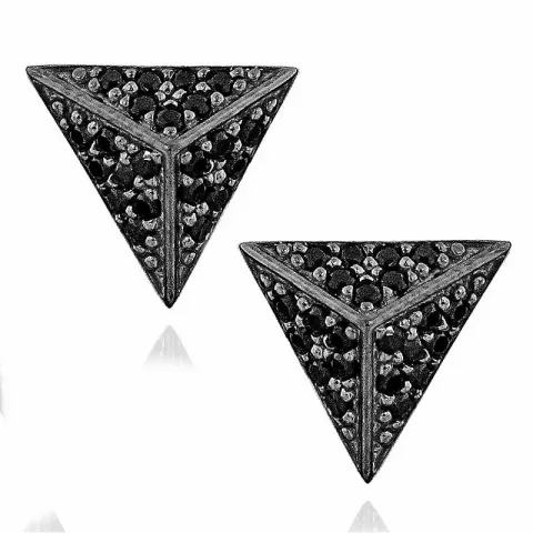 trekantet sorte ørestikker i rhodineret sølv