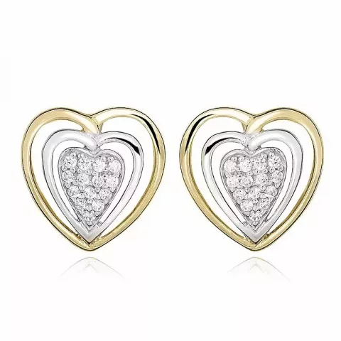 hjerte øreringe i sølv med forgyldt sølv