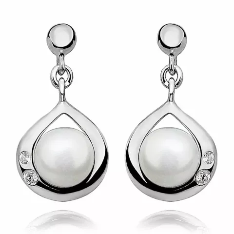 Lange perle øreringe i sølv