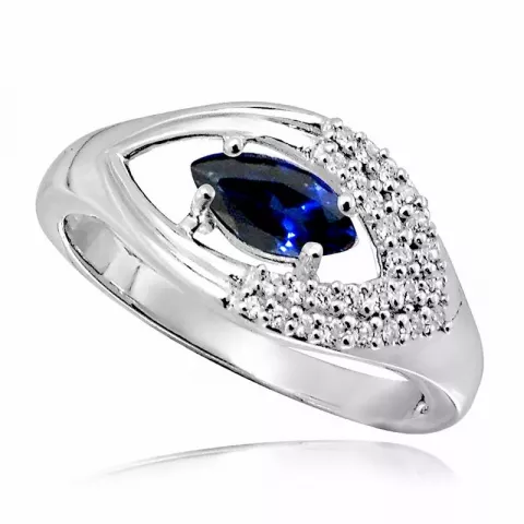 Ringe: blå safir ring i rhodineret sølv