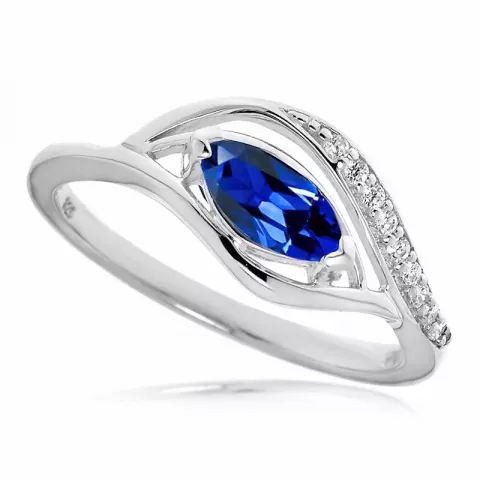 Blank blå sølv ring i rhodineret sølv