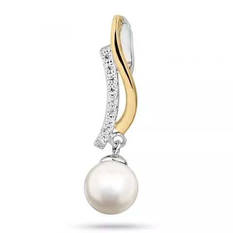 Elegant perle vedhæng i rhodineret sølv og forgyldt sølv