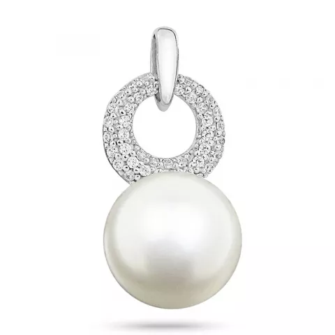 Elegant cirkel perle vedhæng i rhodineret sølv