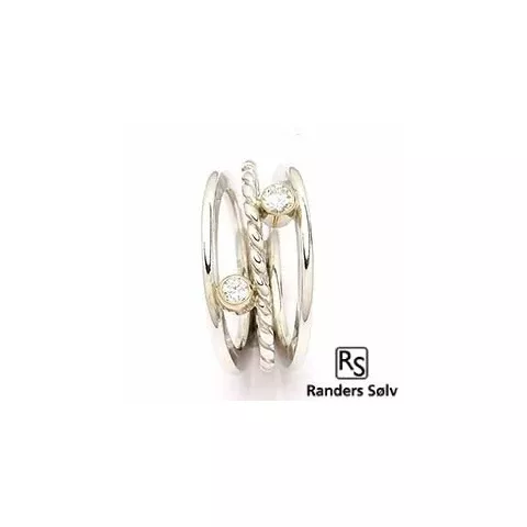 Randers Sølv ring i sølv og 14 karat guld hvid zirkon