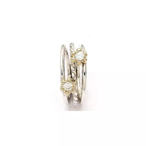 Randers Sølv blomst ring i sølv og 14 karat guld hvide zirkoner
