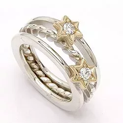 Randers Sølv stjerne ring i sølv og 14 karat guld hvide zirkoner