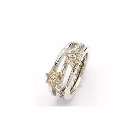 Randers Sølv stjerne ring i sølv og 14 karat guld hvide zirkoner