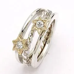 Randers Sølv stjerne ring i sølv og 14 karat guld hvide zirkoner