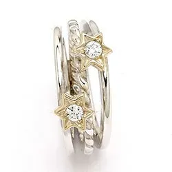 Randers Sølv stjerne ring i sølv og 14 karat guld hvide zirkoner