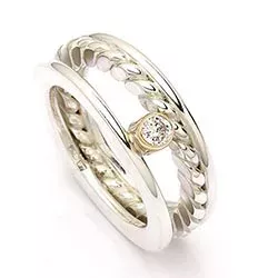 Randers Sølv ring i sølv og 14 karat guld hvid zirkon