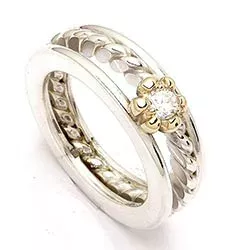 Randers Sølv blomst ring i sølv og 14 karat guld hvid zirkon