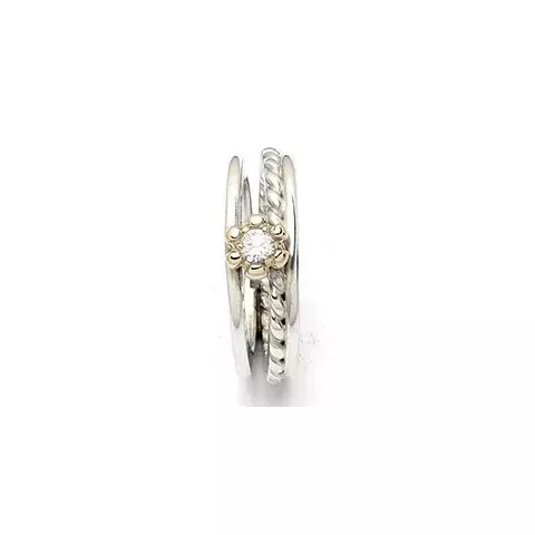 Randers Sølv blomst ring i sølv og 14 karat guld hvid zirkon