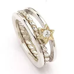 Randers Sølv stjerne ring i sølv og 14 karat guld hvid zirkon
