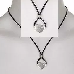 Randers Sølv hjerte vedhæng med halskæde i sølv med gummibånd hvid zirkon