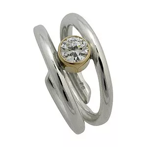 Randers Sølv ring i sølv med 14 karat guld hvid zirkon