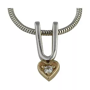 Randers Sølv hjerte vedhæng med halskæde i sølv med 14 karat guld hvid zirkon