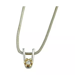 Randers Sølv zirkon vedhæng med halskæde i sølv med 14 karat guld hvid zirkon