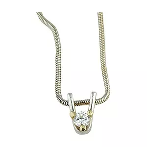 Randers Sølv hvide zirkon vedhæng med halskæde i sølv med 14 karat guld hvid zirkon