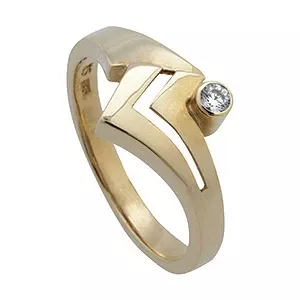 Randers Sølv ring i 14 karat guld hvid brillant