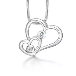 Randers Sølv hjerte vedhæng med halskæde i sølv hvide zirkoner