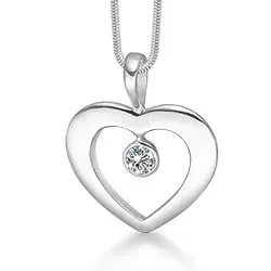 Randers Sølv hjerte vedhæng med halskæde i sølv hvid zirkon