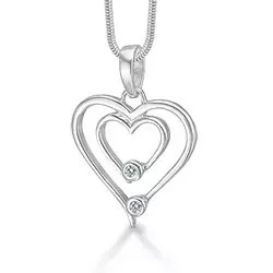 Randers Sølv hjerte vedhæng med halskæde i sølv hvid zirkon