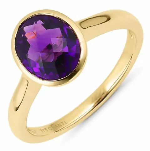 oval lilla ametyst guld ring i 9 karat guld