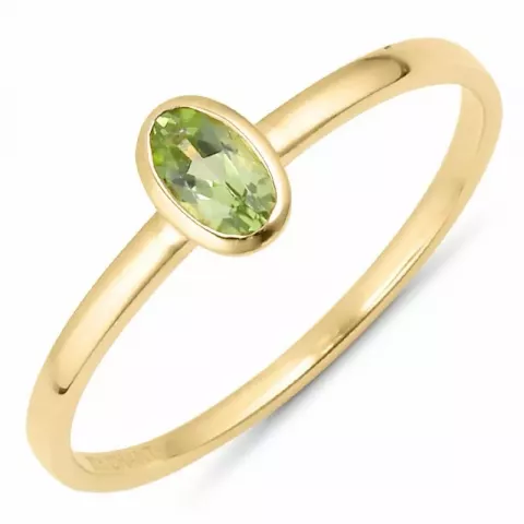 Elegant oval grøn peridot ring i 9 karat guld