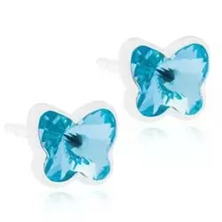 Små Blomdahl sommerfugl øreringe i plastik blå krystaller