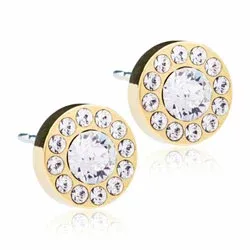 Blomdahl runde øreringe i forgyldt titanium hvid swarovski krystaller