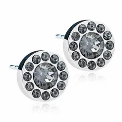 8 mm Blomdahl runde øreringe i titanium sort swarovski krystaller