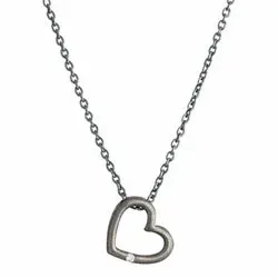 Nordahl Andersen hjerte vedhæng med halskæde i sort rhodineret sølv hvid zirkon