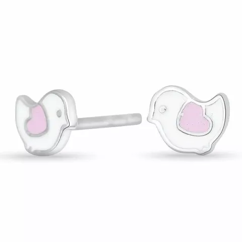 Nordahl Andersen fugle øreringe i rhodineret sølv hvid emalje lyserød emalje