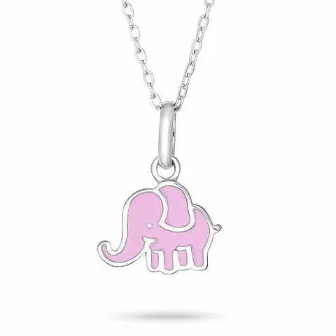 Nordahl Andersen elefant vedhæng med halskæde i rhodineret sølv lyserød emalje