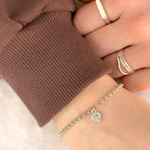 Nordahl Andersen hjerte armbånd i rhodineret sølv hvid zirkon