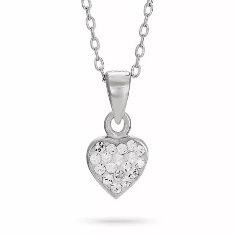 Nordahl Andersen hjerte vedhæng med kæde i rhodineret sølv hvid zirkon