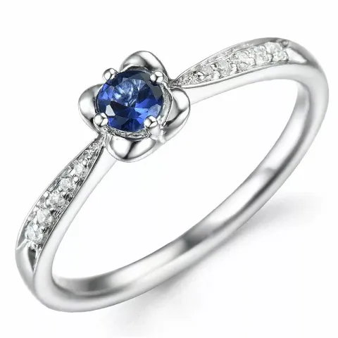 blomster safir diamantring i 14 karat hvidguld 0,23 ct 0,06 ct