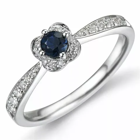 Blomster safir diamantring i 14 karat hvidguld 0,30 ct 0,16 ct