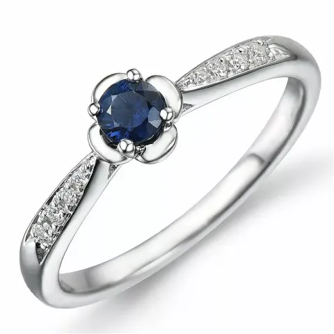 Blomster safir diamantring i 14 karat hvidguld 0,23 ct 0,05 ct