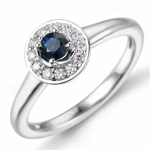 rund safir diamantring i 14 karat hvidguld 0,30 ct 0,13 ct