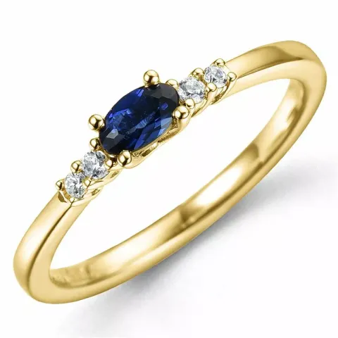 oval safir diamantring i 14 karat guld 0,35 ct 0,06 ct