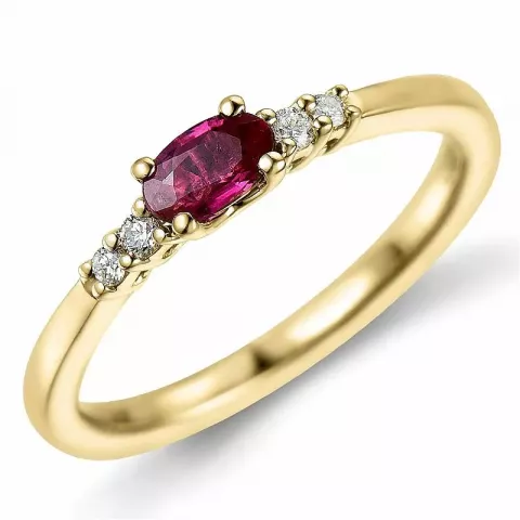 oval rubin diamantring i 14 karat guld 0,35 ct 0,06 ct
