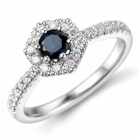 Safir diamantring i 14 karat hvidguld 0,38 ct 0,27 ct